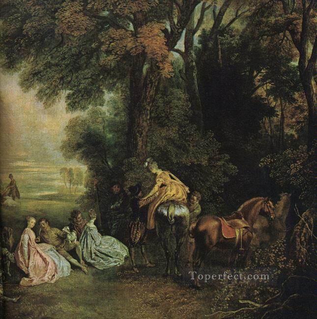 A Halt During the Chase Jean Antoine Watteau classic Rococo Oil Paintings